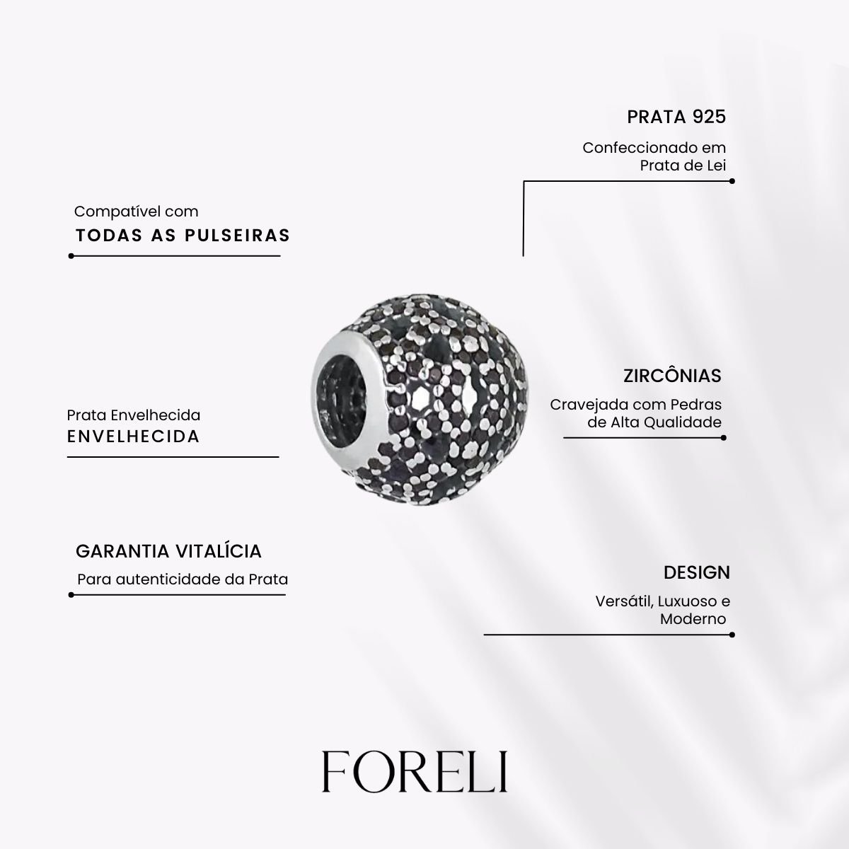 Berloque Separador Zircônia Vazado Preto Preto 3