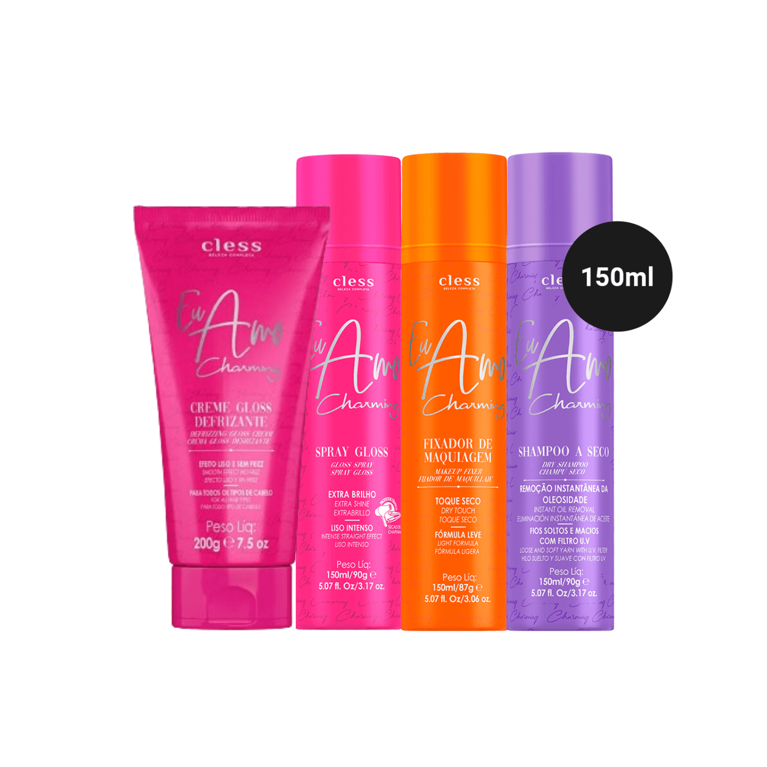 Kit Fixador + Shampoo Seco + Creme Defrizante + Spray Gloss ÚNICO 1