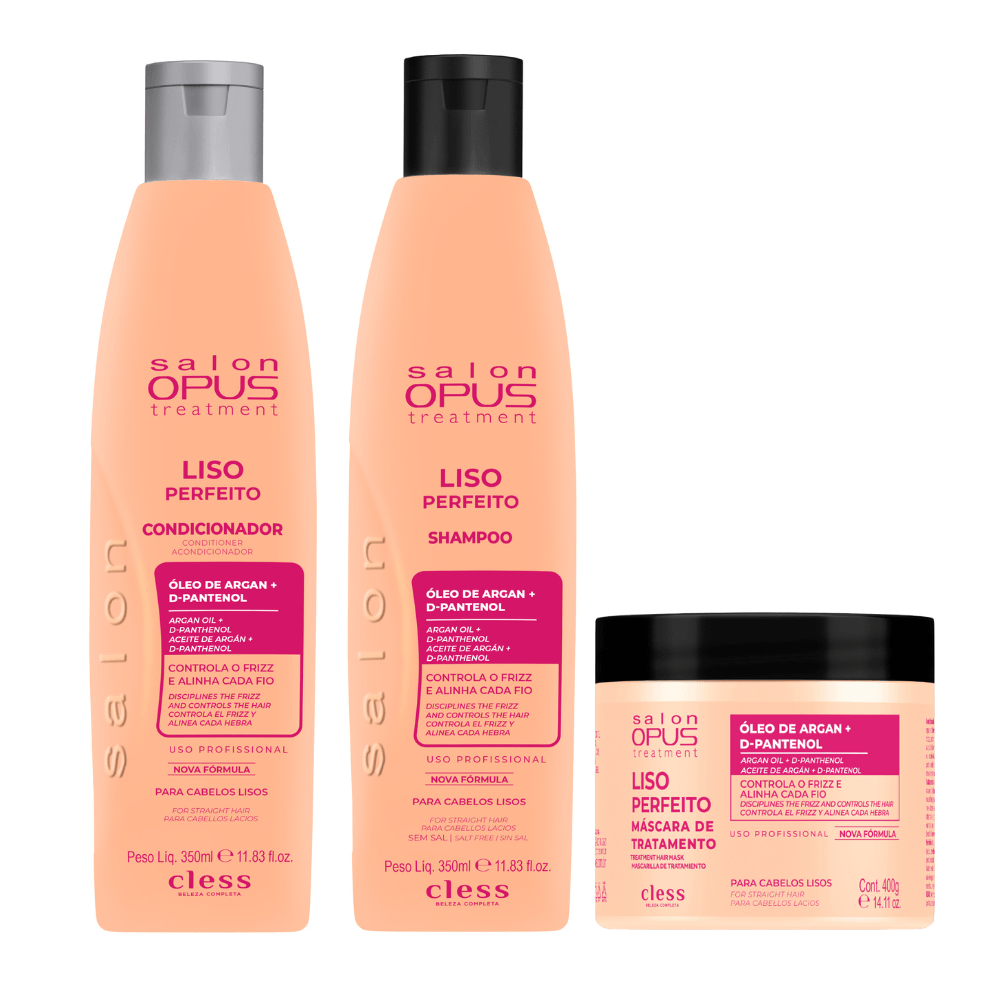 Kit Liso Perfeito Shampoo Condicionador e Mascara Salon Opus ÚNICO 1