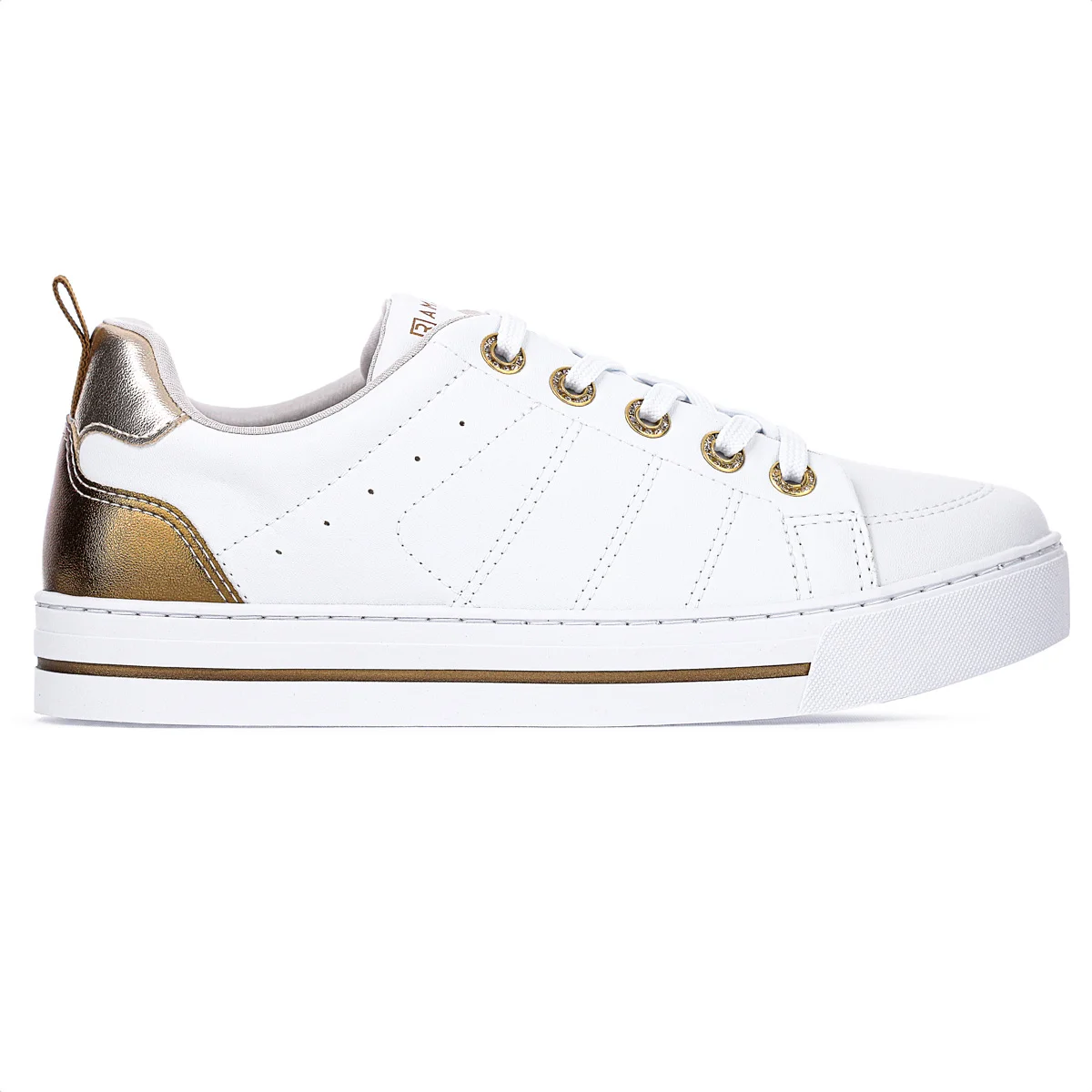Tenis Ramarim Metalplus Branco e Dourado Feminino Branco