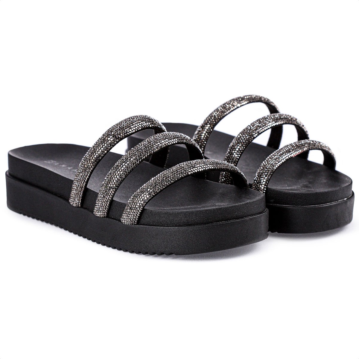 Sandalia Ramarim Papete Tira Strass Preto - Feminino Preto 3