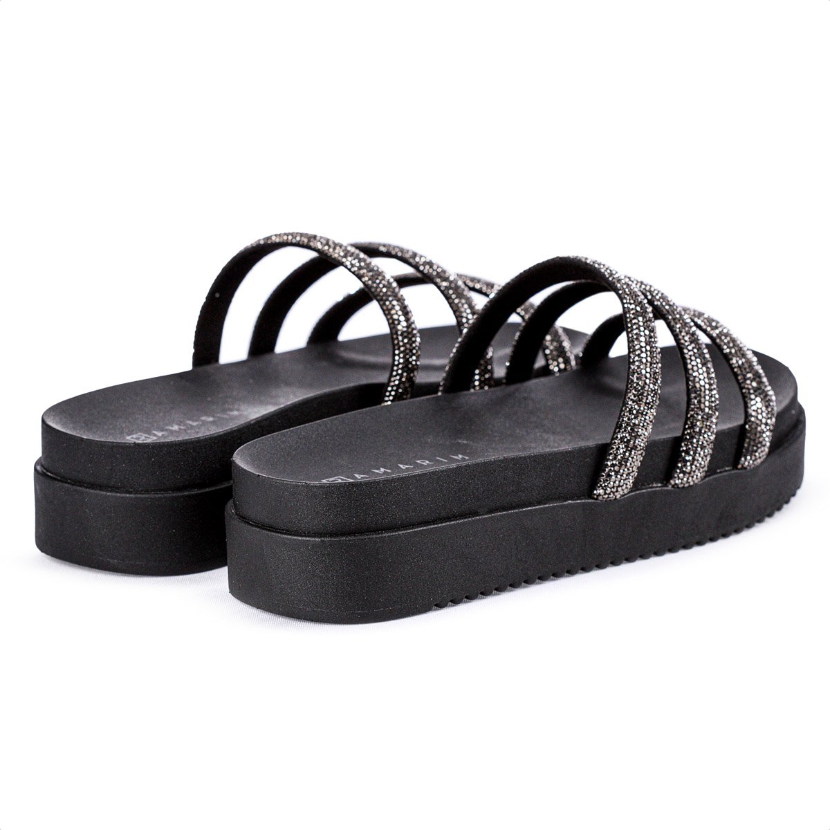 Sandalia Ramarim Papete Tira Strass Preto - Feminino Preto 4