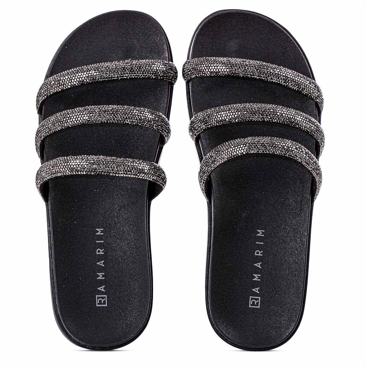 Sandalia Ramarim Papete Tira Strass Preto - Feminino Preto 5