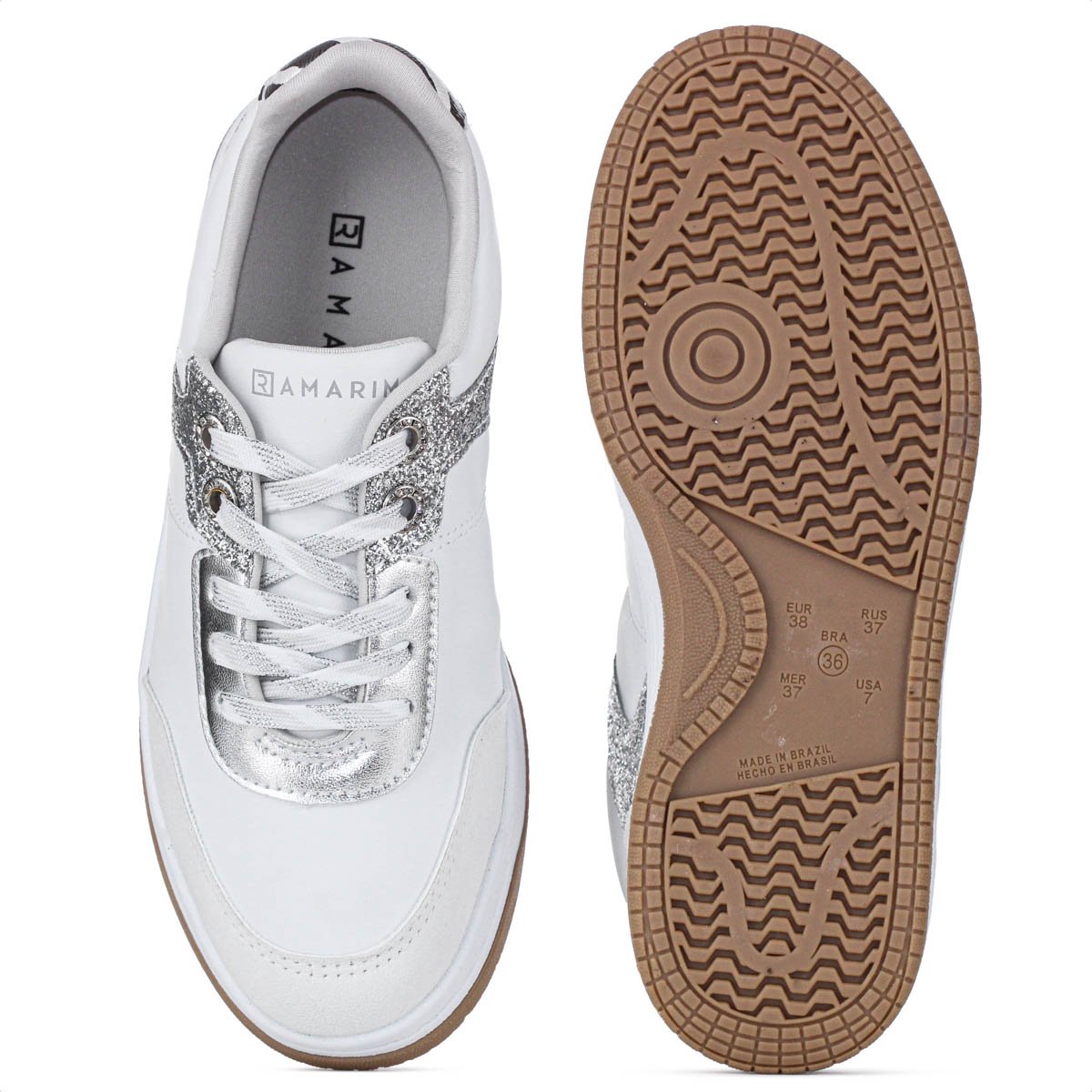 Tenis Ramarim Ice com Brilho Branco e Prata - Feminino Branco 5