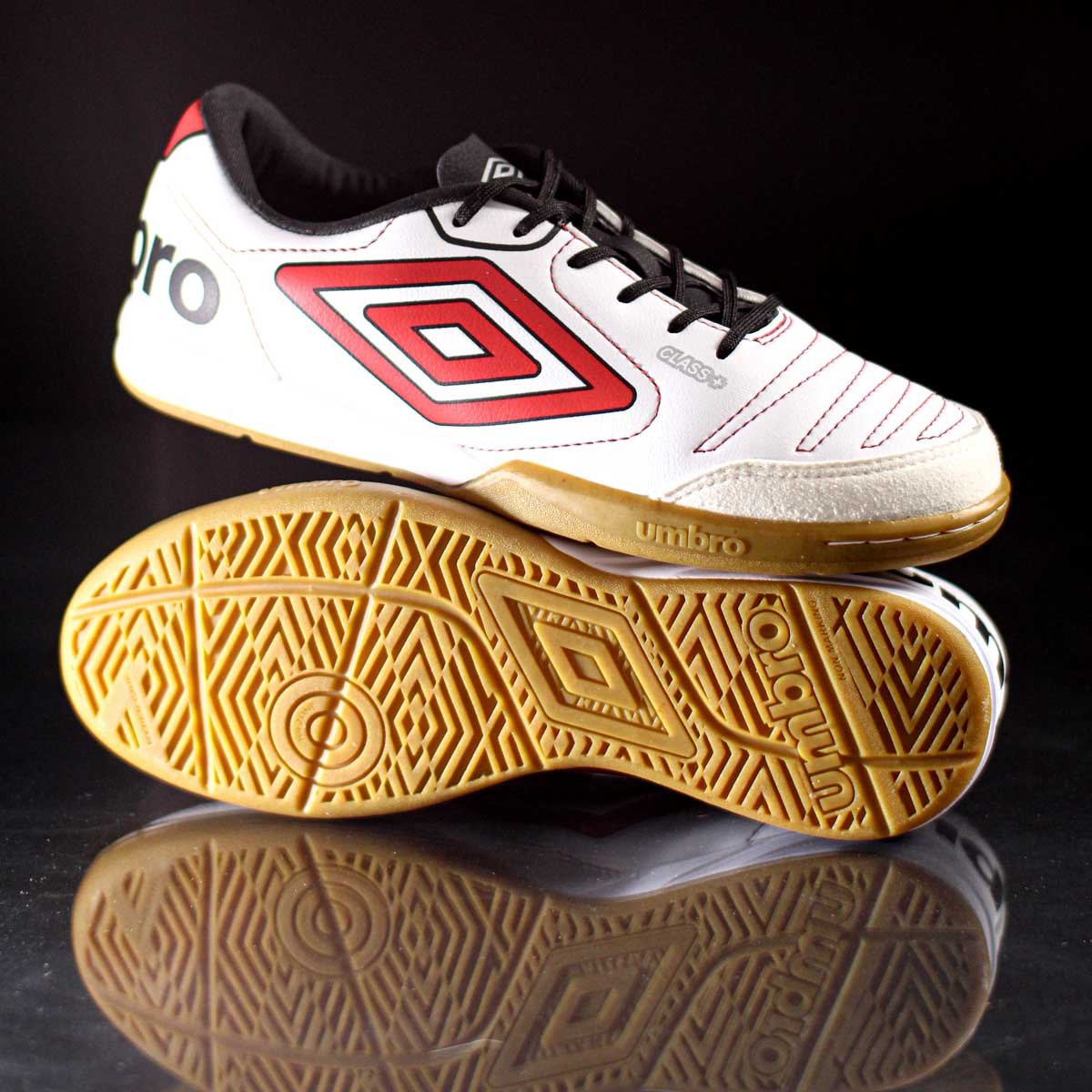 Chuteira Umbro Futsal Class + Branco Vermelho e Preto - Masculino Branco 9