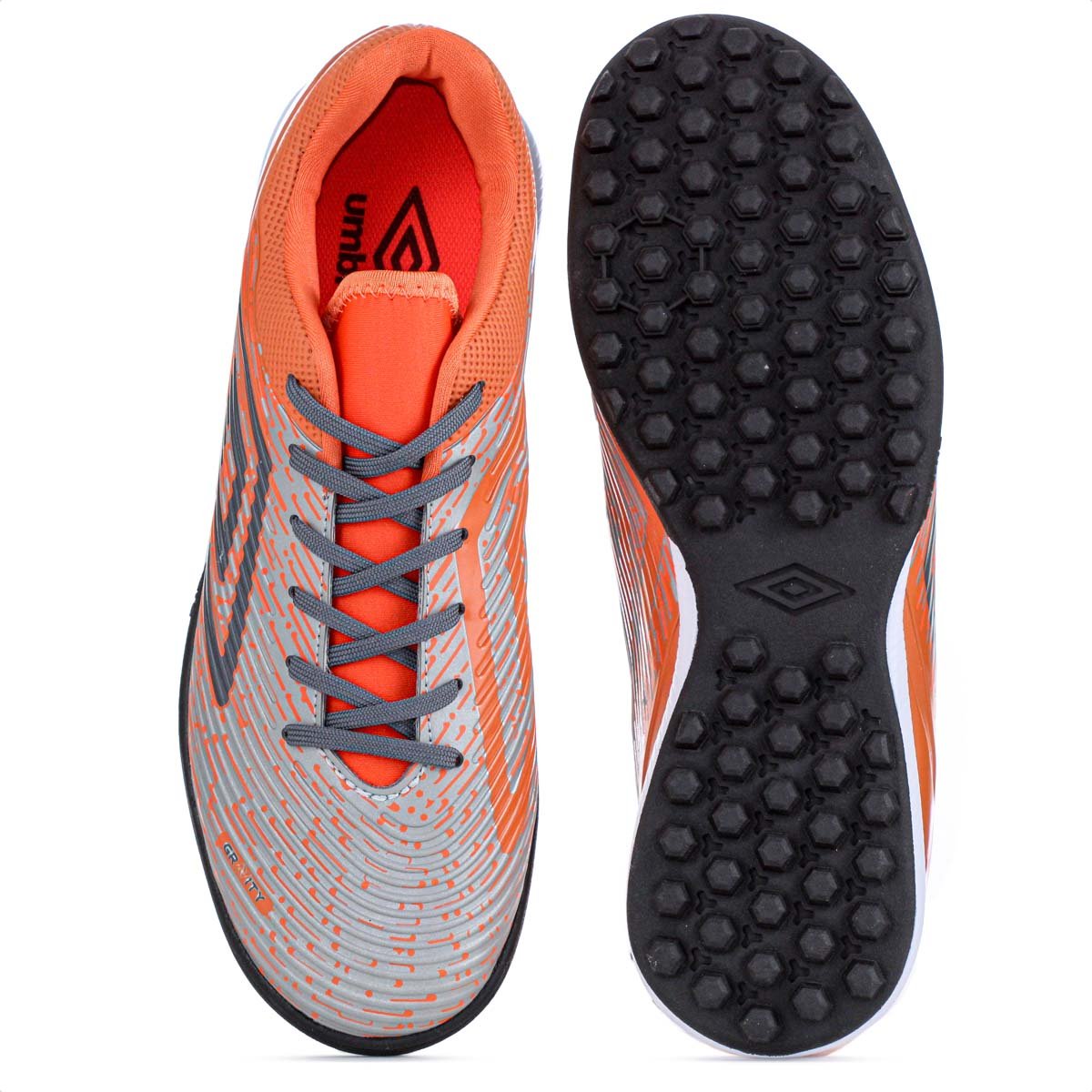 Chuteira Umbro Society Gravity Cinza e Laranja - Masculino Laranja 5