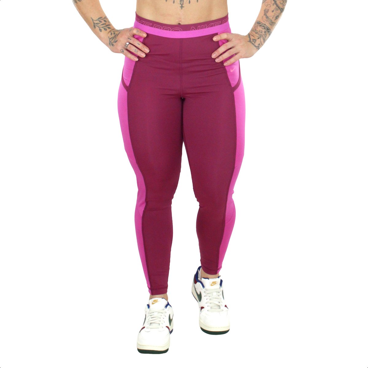 Calca Legging Nike Pro Bordo e Rosa - Feminina