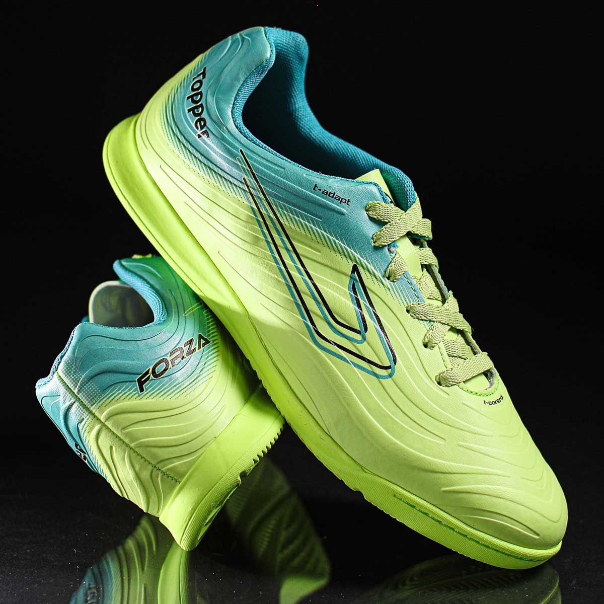 Chuteira Topper Futsal Forza III Verde Azul e Preto - Masculino Verde 7