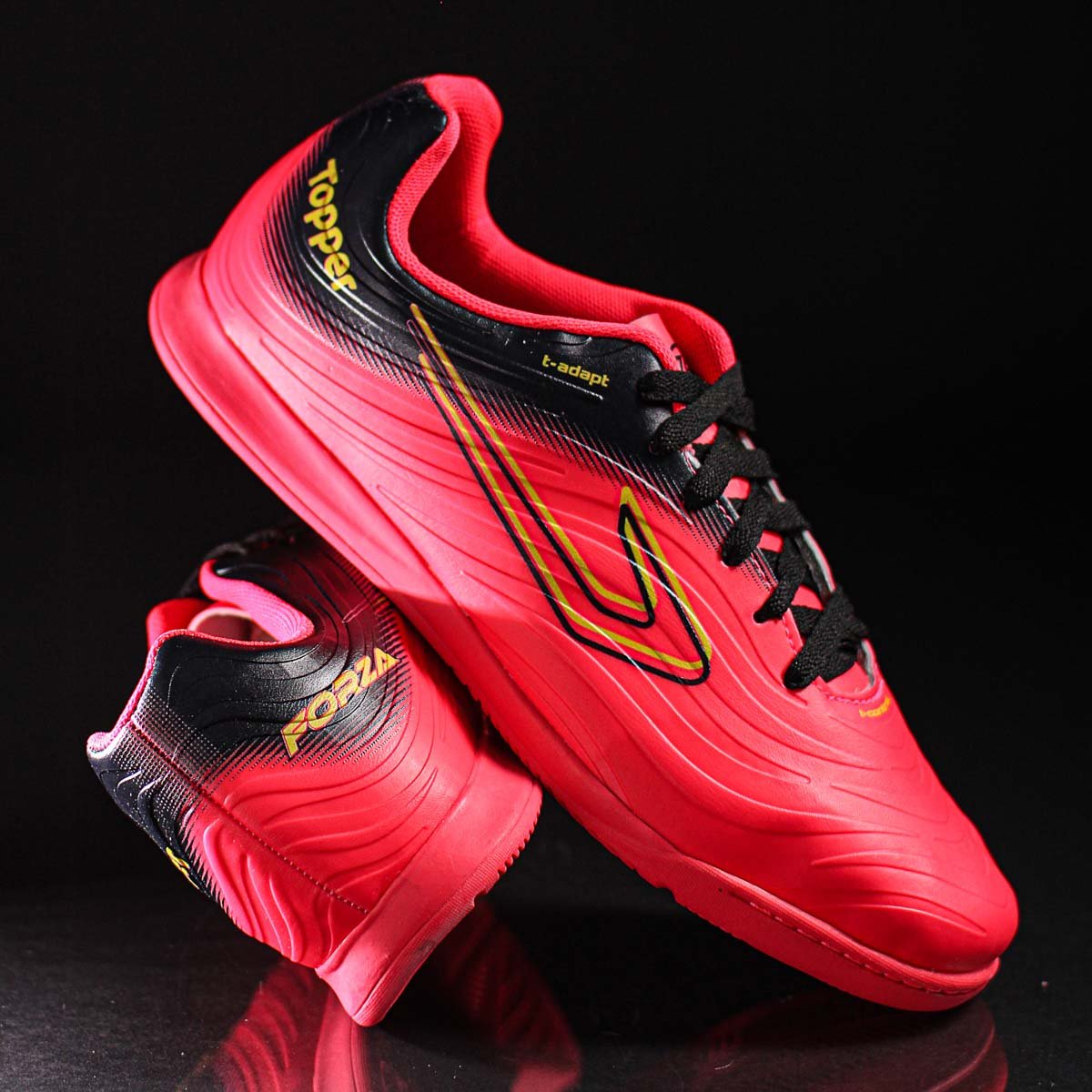 Chuteira Topper Futsal Forza III Rosa Preto e Amarelo - Masculino Rosa 6