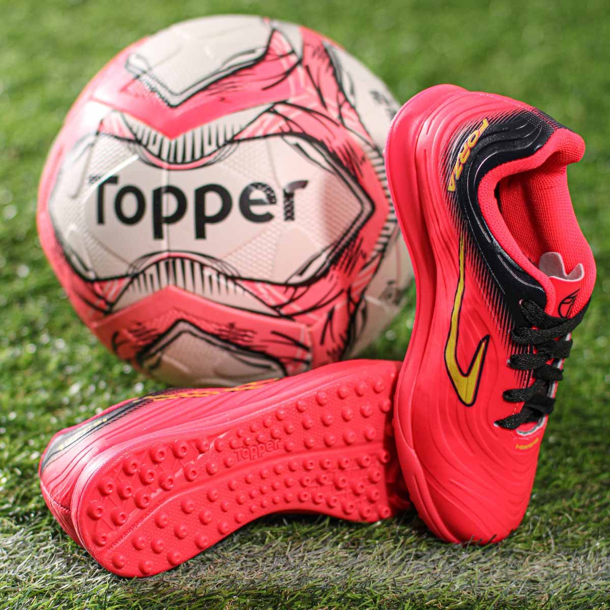 Chuteira Topper Society Forza III Rosa Preto e Amarelo - Infantil Rosa 7
