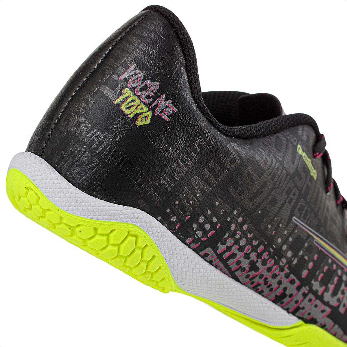 Chuteira Topper Futsal Resenha Preto Rosa e Amarelo - Infantil Preto 4