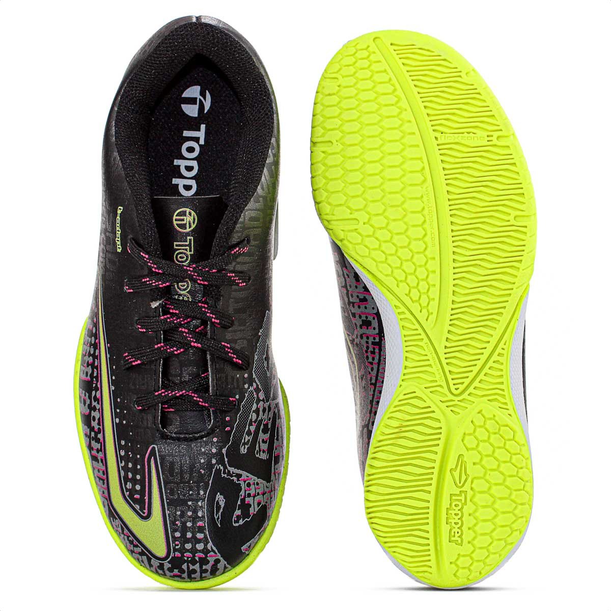 Chuteira Topper Futsal Resenha Preto Rosa e Amarelo - Infantil Preto 5