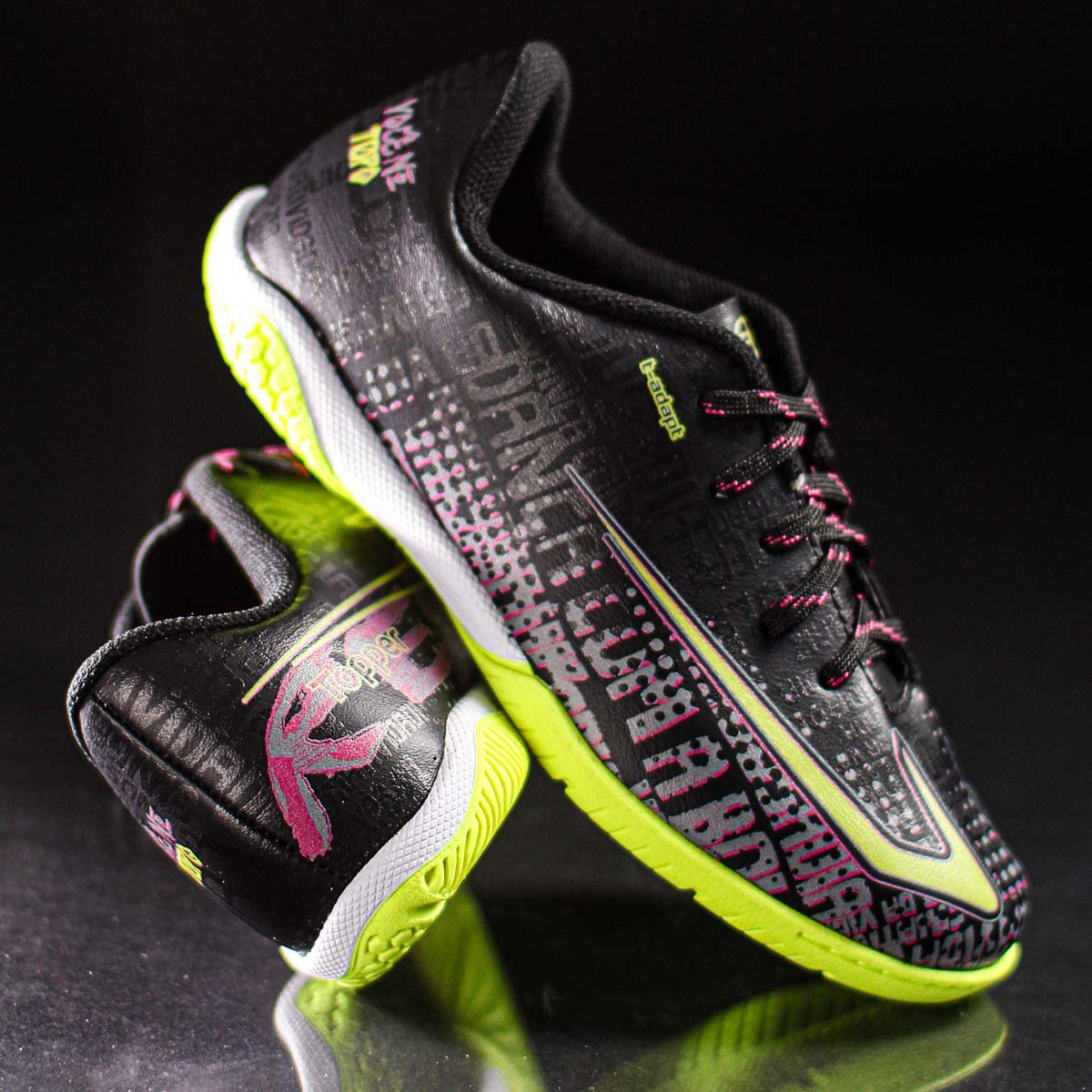 Chuteira Topper Futsal Resenha Preto Rosa e Amarelo - Infantil Preto 7