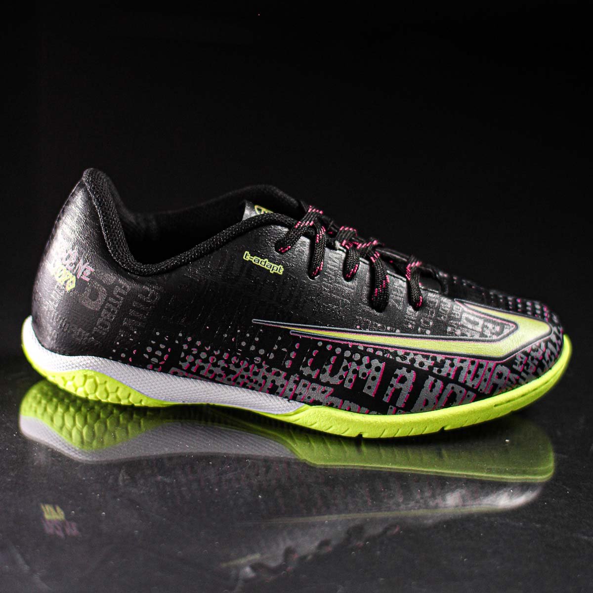 Chuteira Topper Futsal Resenha Preto Rosa e Amarelo - Infantil Preto 8