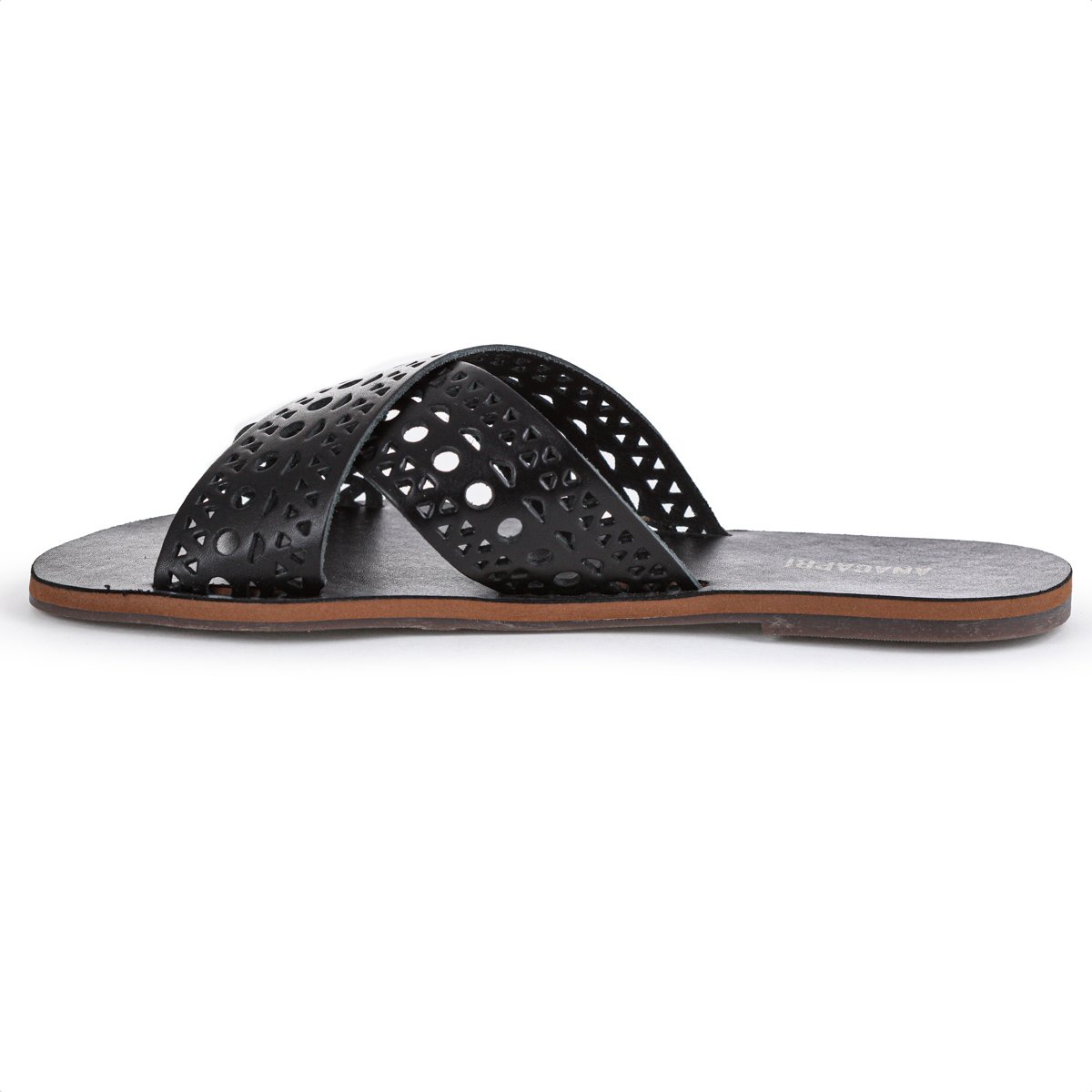 Rasteira Anacapri Tiras Cruzadas Perfuros Couro Preto - Feminino Preto 3