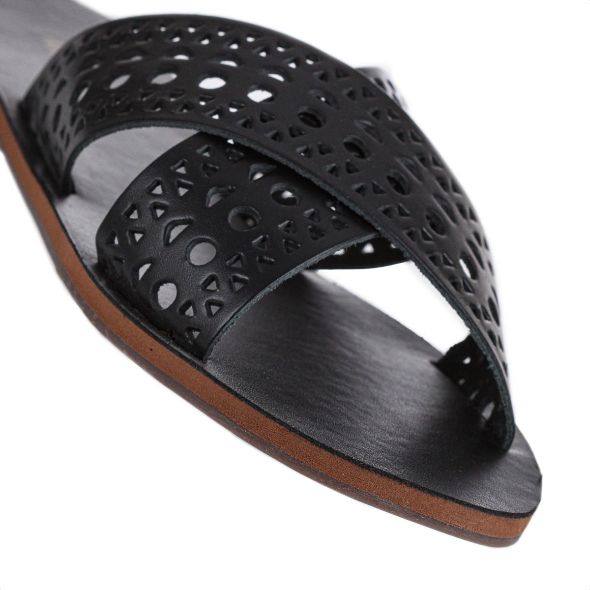 Rasteira Anacapri Tiras Cruzadas Perfuros Couro Preto - Feminino Preto 4