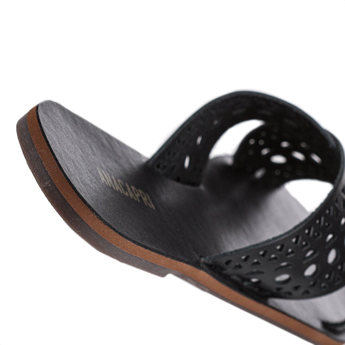 Rasteira Anacapri Tiras Cruzadas Perfuros Couro Preto - Feminino Preto 5