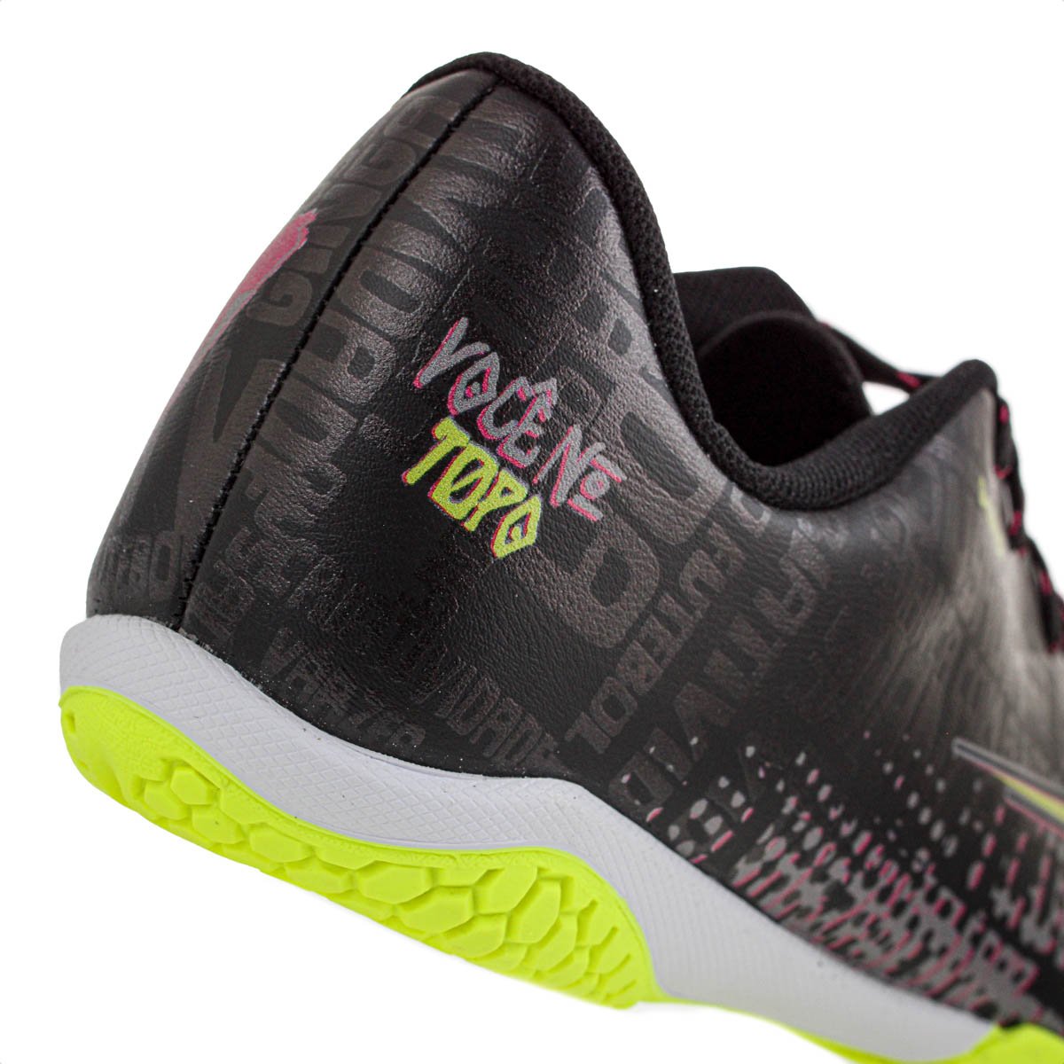 Chuteira Topper Futsal Resenha Preto Rosa e Amarelo - Masculino Preto 4