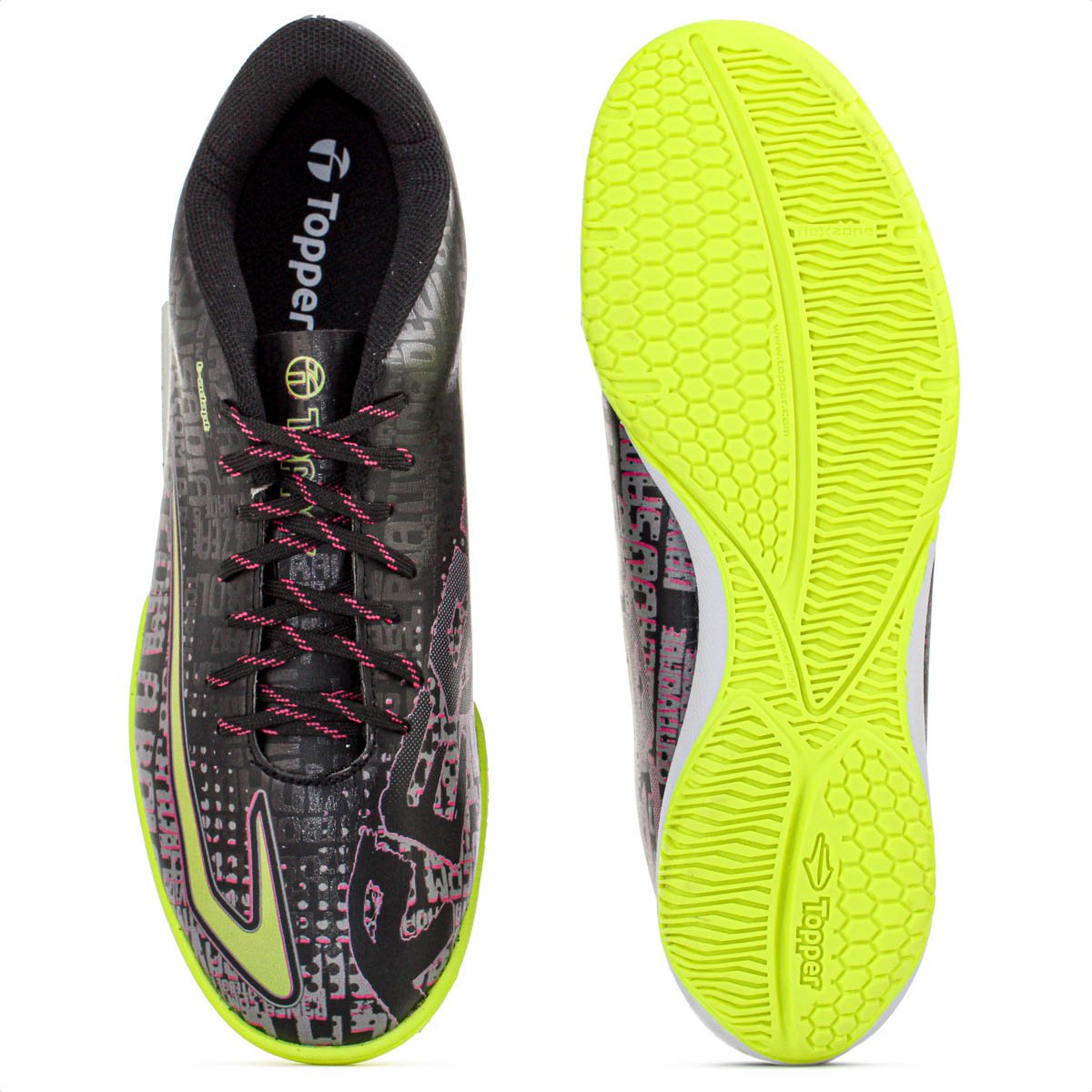 Chuteira Topper Futsal Resenha Preto Rosa e Amarelo - Masculino Preto 5