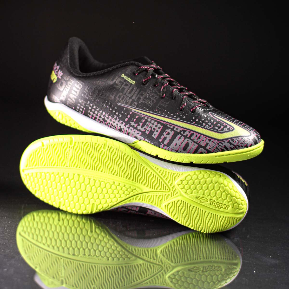 Chuteira Topper Futsal Resenha Preto Rosa e Amarelo - Masculino Preto 8