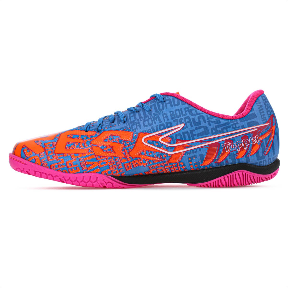 Chuteira Topper Futsal Resenha Laranja Azul e Rosa - Masculino Laranja 2