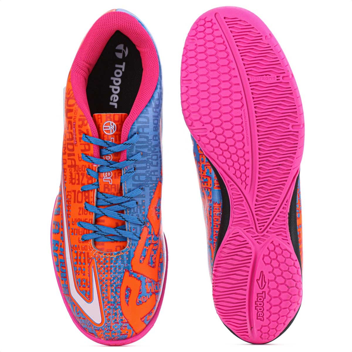 Chuteira Topper Futsal Resenha Laranja Azul e Rosa - Masculino Laranja 6