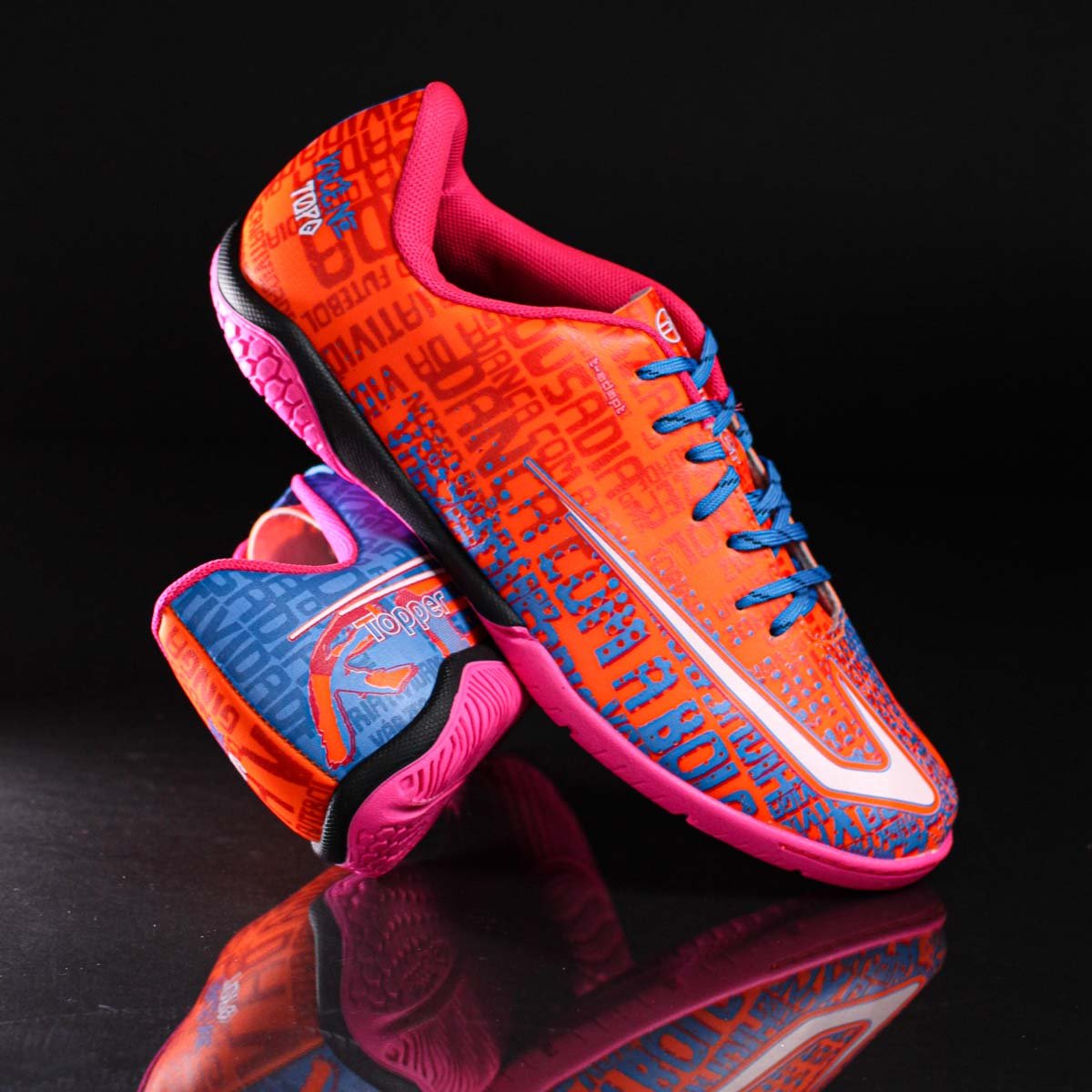 Chuteira Topper Futsal Resenha Laranja Azul e Rosa - Masculino Laranja 7