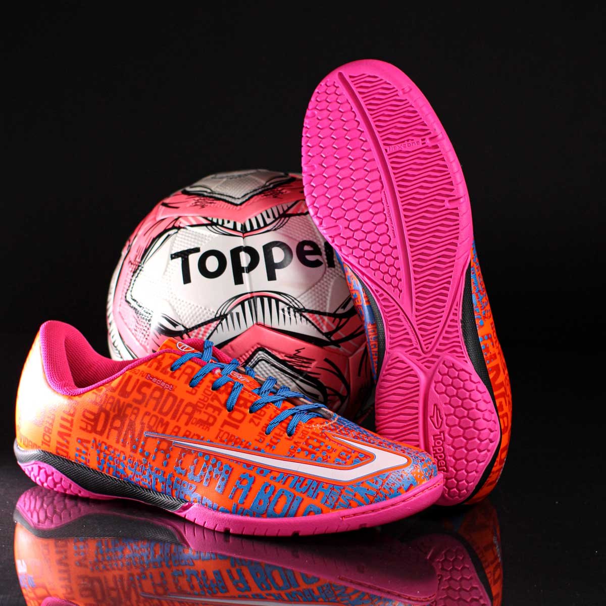 Chuteira Topper Futsal Resenha Laranja Azul e Rosa - Masculino Laranja 8