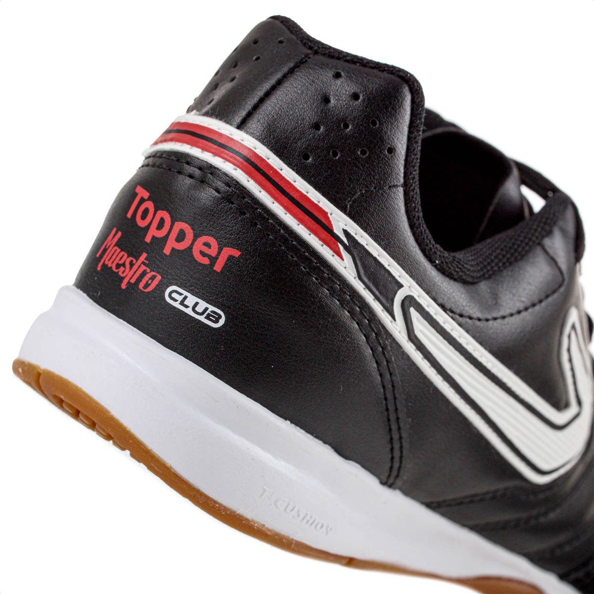 Chuteira Topper Futsal Maestro Club V Preto Branco e Vermelho - Masculino Preto 4