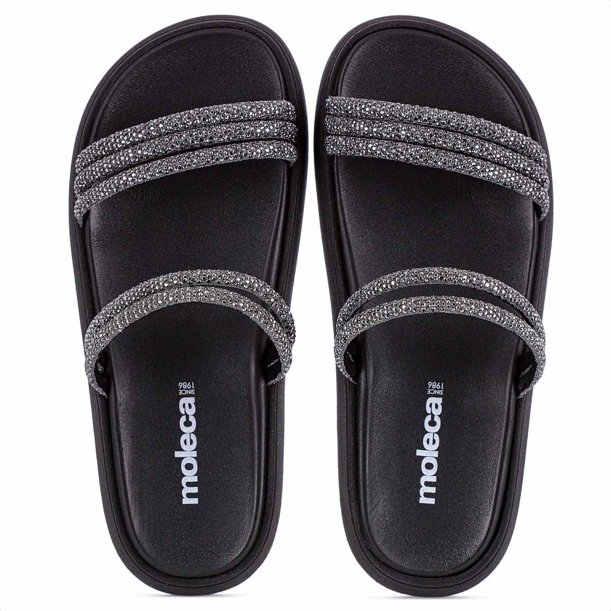 Sandalia Moleca Papete Tira Strass 5469.135 Preto - Feminino Preto 6