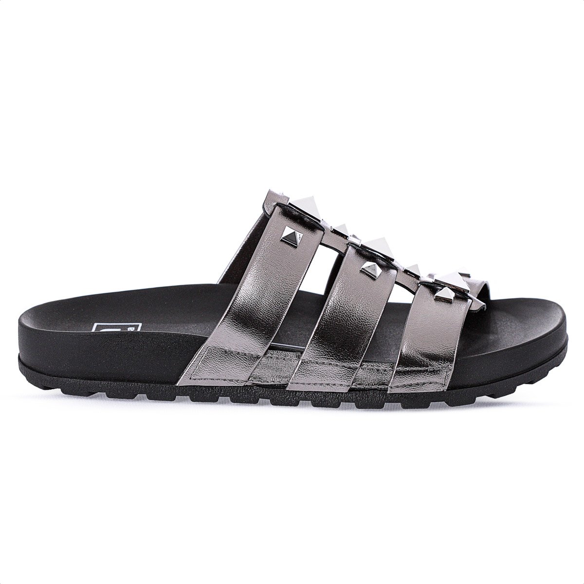 Sandalia Moleca Papete Spikes Grafite - Feminino Prata 2