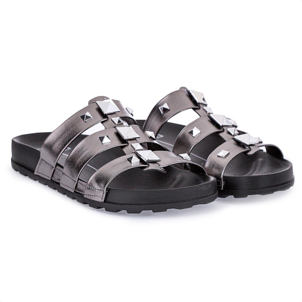 Sandalia Moleca Papete Spikes Grafite - Feminino Prata 4