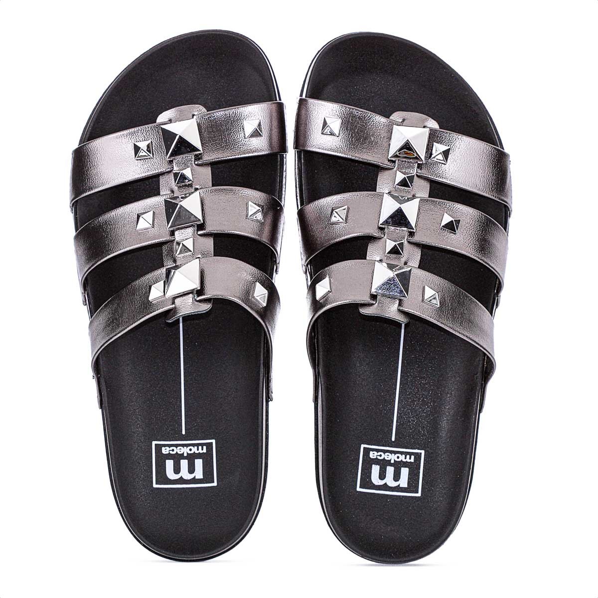 Sandalia Moleca Papete Spikes Grafite - Feminino Prata 6