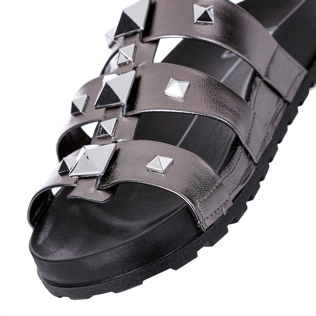 Sandalia Moleca Papete Spikes Grafite - Feminino Prata 8