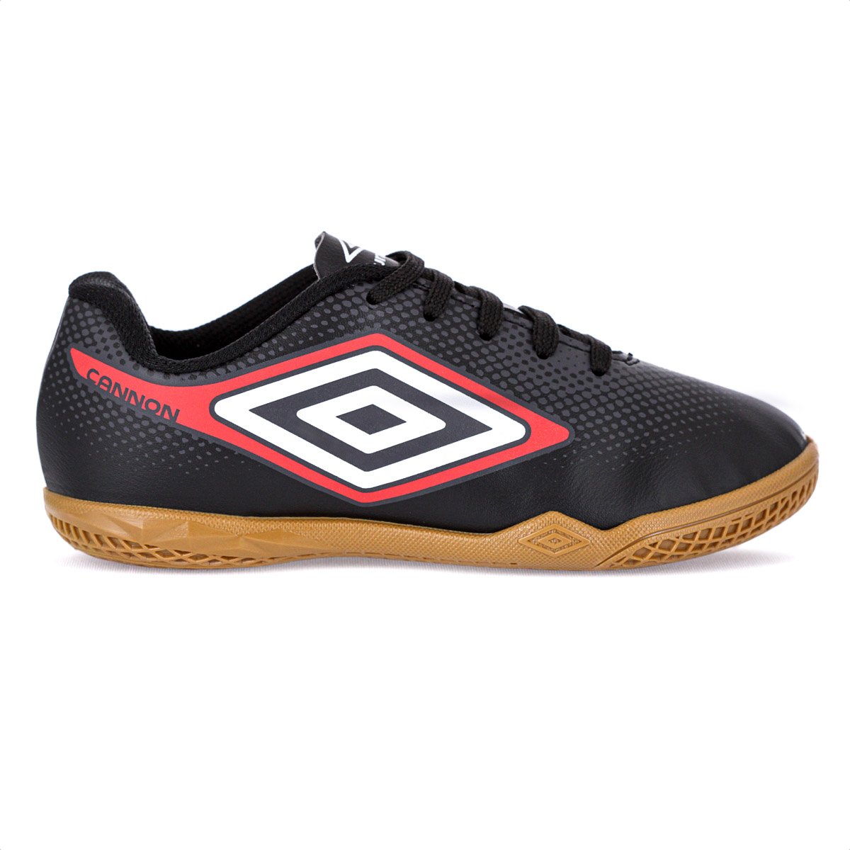 Chuteira Umbro Futsal Cannon Jr Preto Vermelho e Branco - Infantil Preto 1