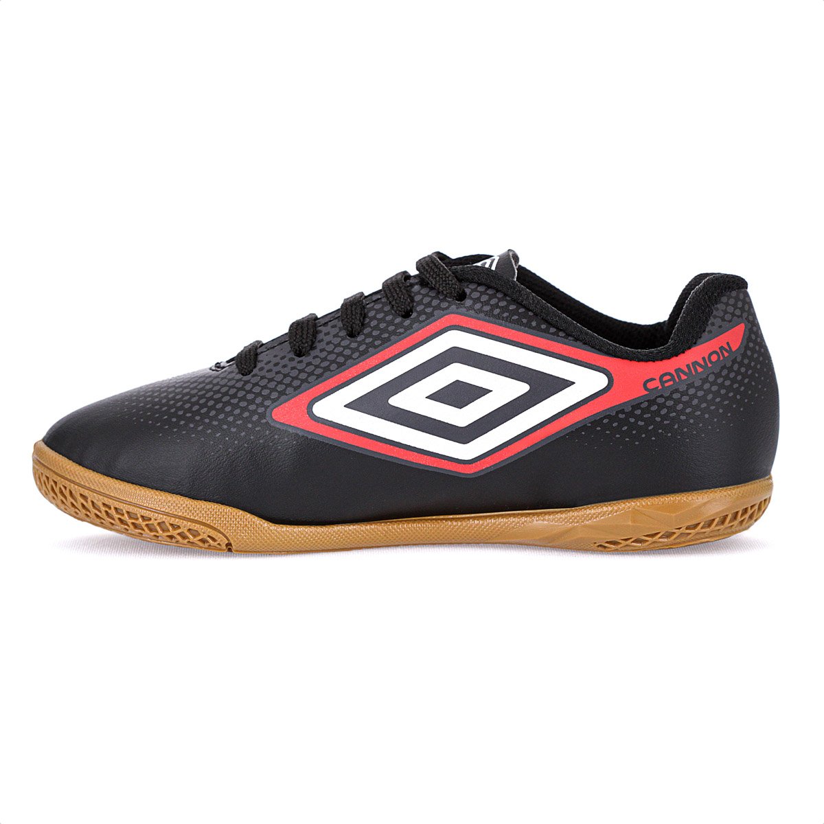 Chuteira Umbro Futsal Cannon Jr Preto Vermelho e Branco - Infantil Preto 2