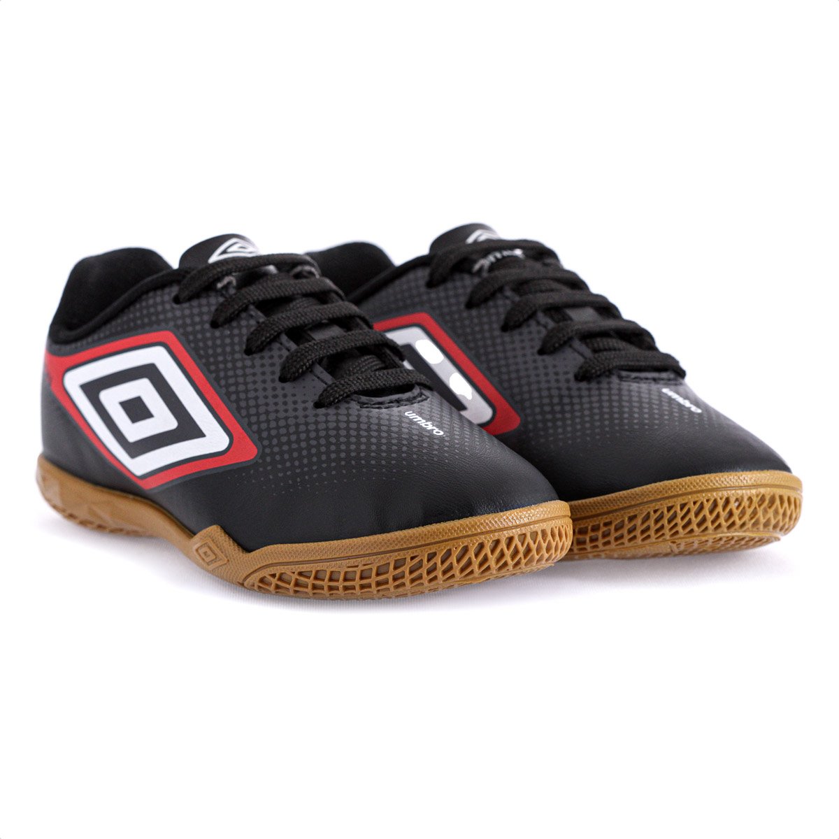 Chuteira Umbro Futsal Cannon Jr Preto Vermelho e Branco - Infantil Preto 3