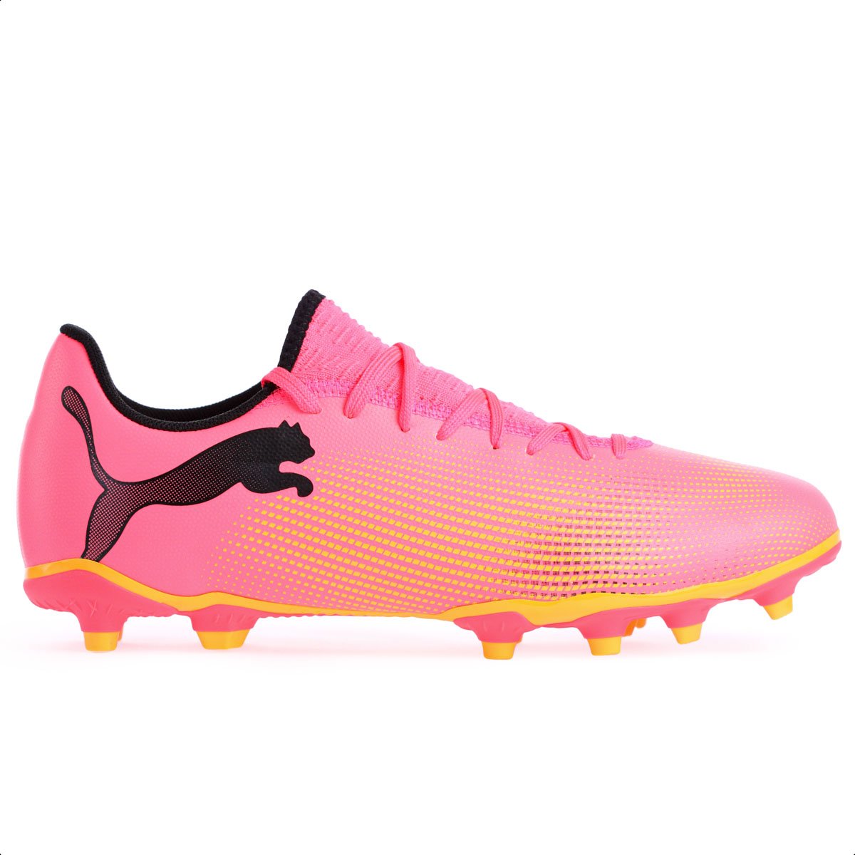 Chuteira Puma Campo Future 7 Play Rosa Preto e Amarelo - Masculino Rosa 2