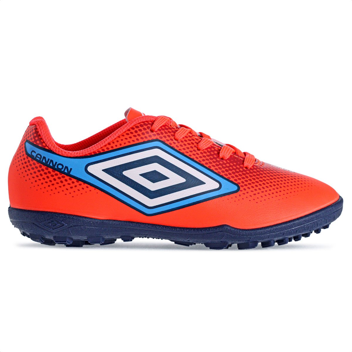 Chuteira Umbro Society Cannon JR Coral Vermelho e Azul - Infantil