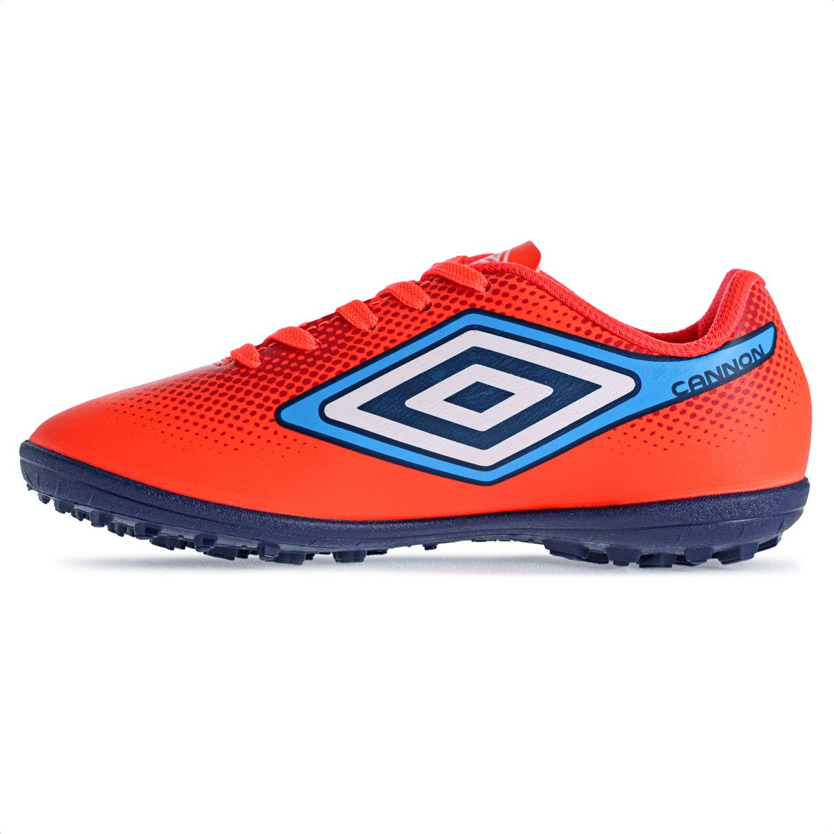 Chuteira Umbro Society Cannon JR Coral Vermelho e Azul - Infantil Coral 3