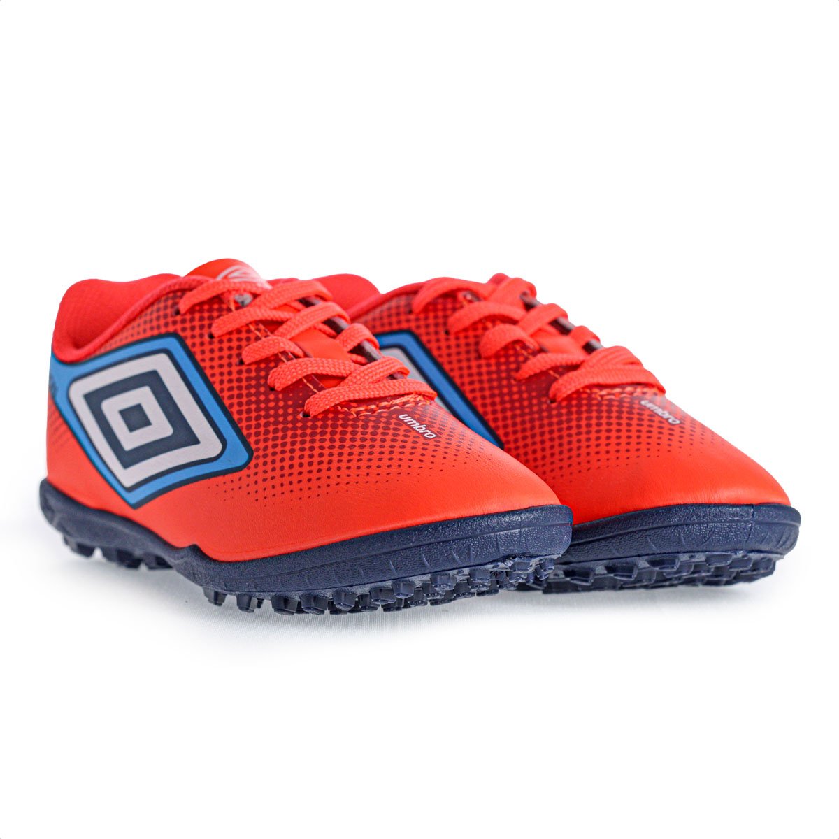 Chuteira Umbro Society Cannon JR Coral Vermelho e Azul - Infantil Coral 4