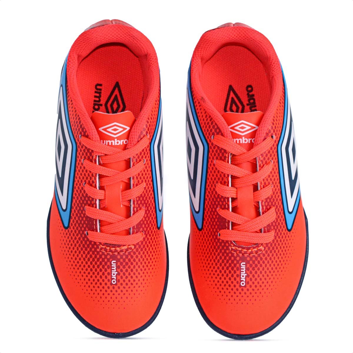 Chuteira Umbro Society Cannon JR Coral Vermelho e Azul - Infantil Coral 6