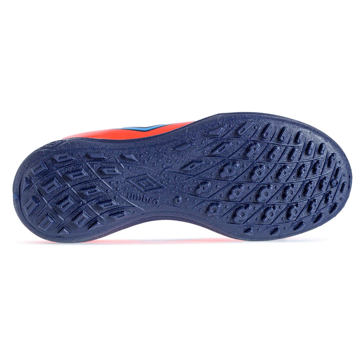 Chuteira Umbro Society Cannon JR Coral Vermelho e Azul - Infantil Coral 7