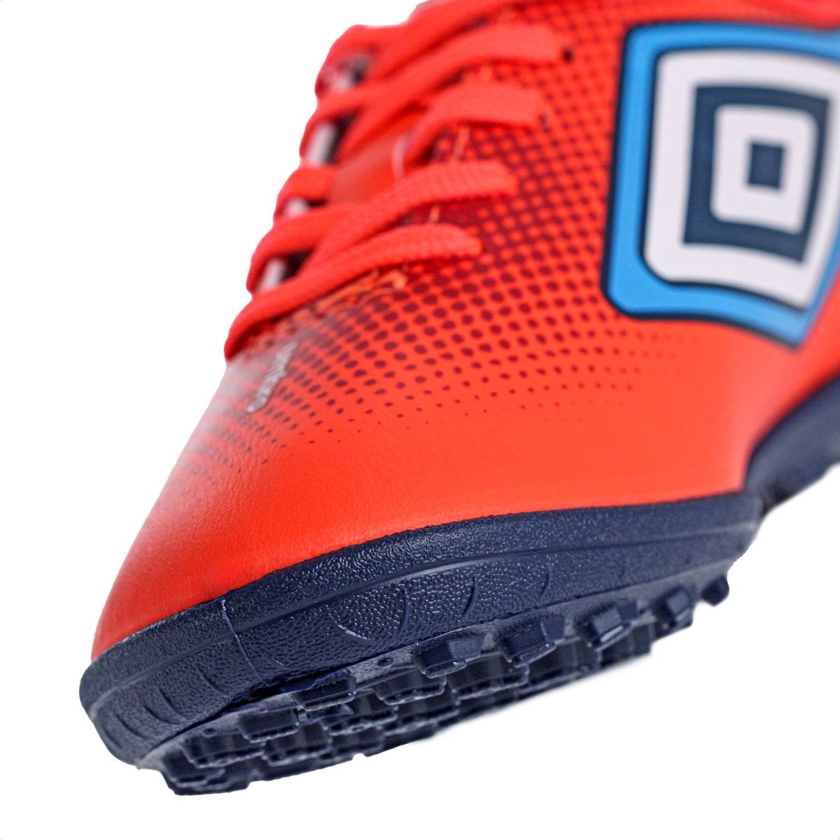 Chuteira Umbro Society Cannon JR Coral Vermelho e Azul - Infantil Coral 8