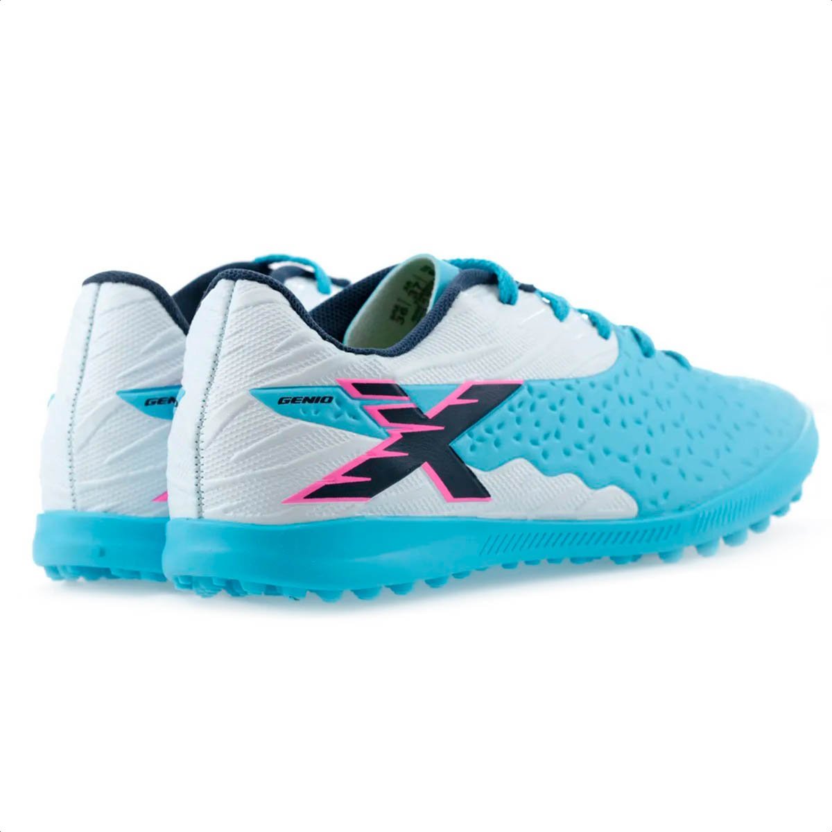 Chuteira OXN Society Genio 4 PRO Azul e Branca  - Infantil Azul 4