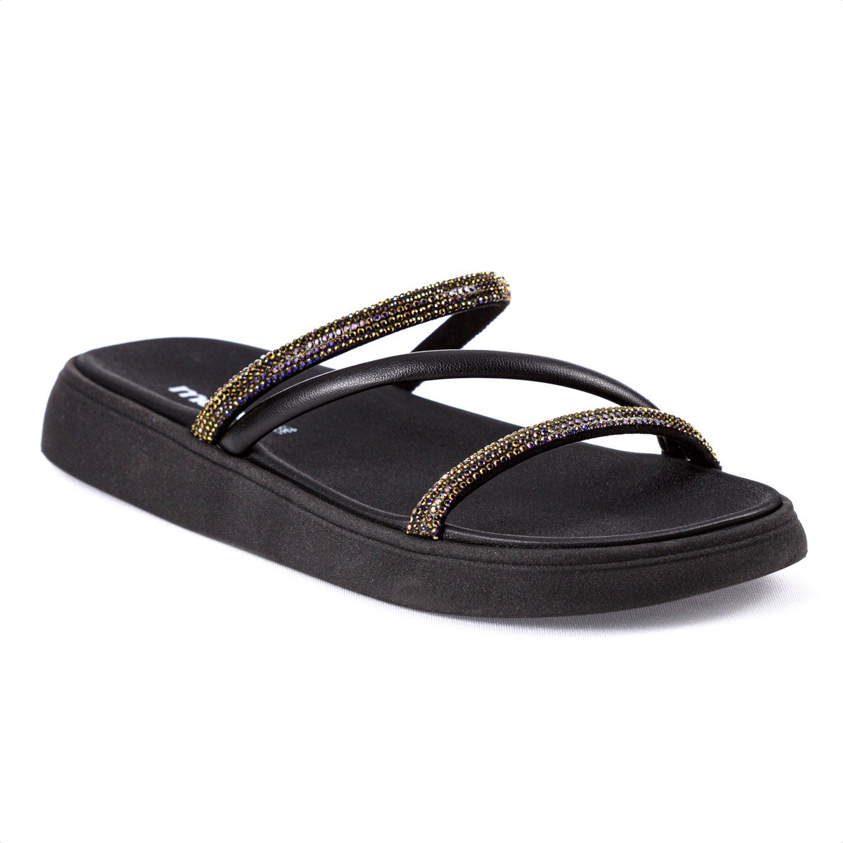 Sandalia Moleca Tira Tripla Preto e Bronze -  Feminino Preto 1