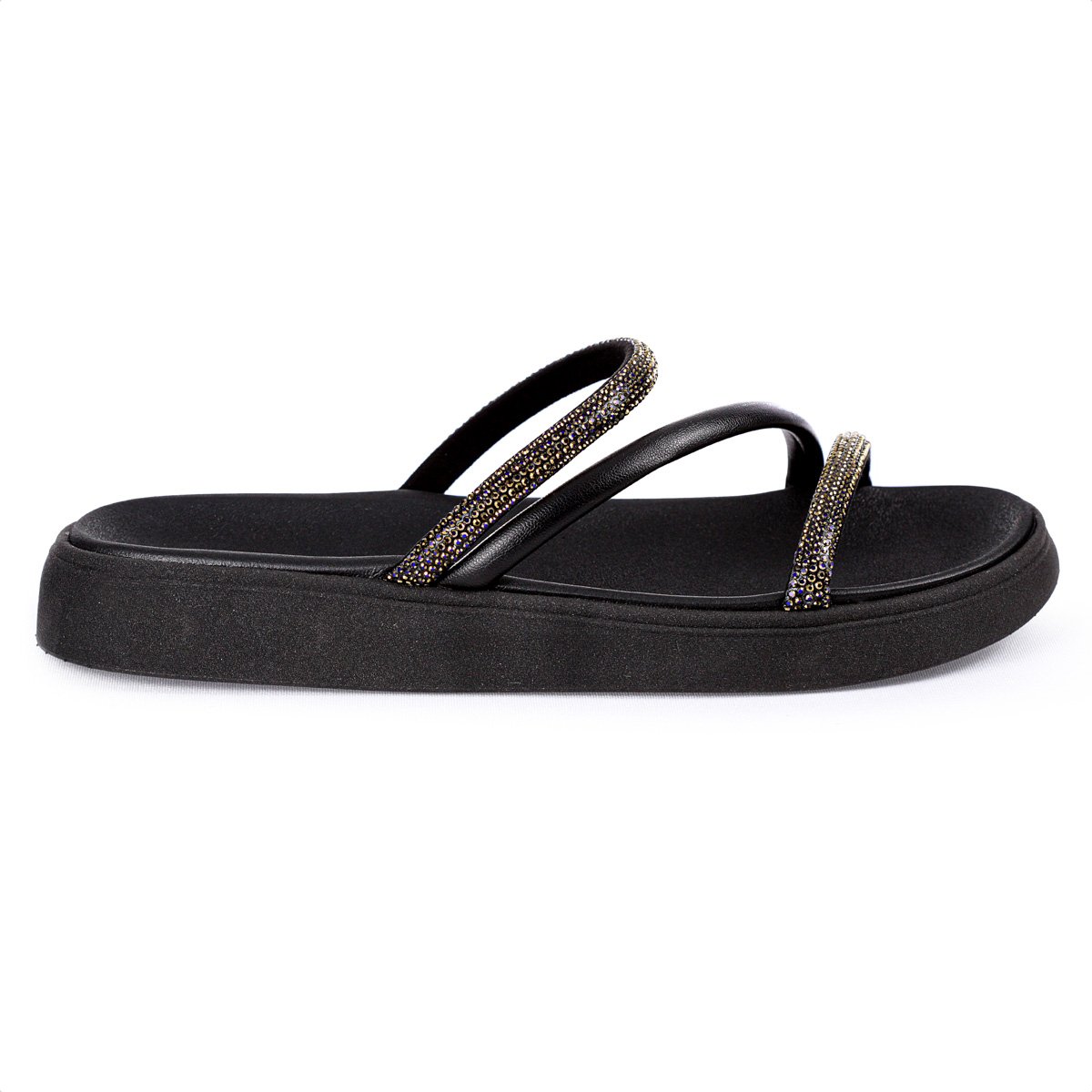 Sandalia Moleca Tira Tripla Preto e Bronze -  Feminino Preto 2