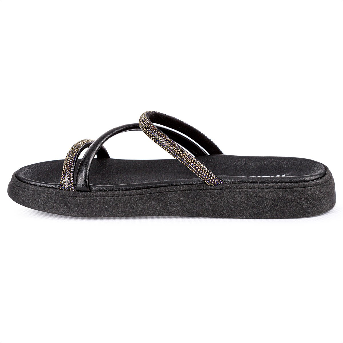 Sandalia Moleca Tira Tripla Preto e Bronze -  Feminino Preto 3