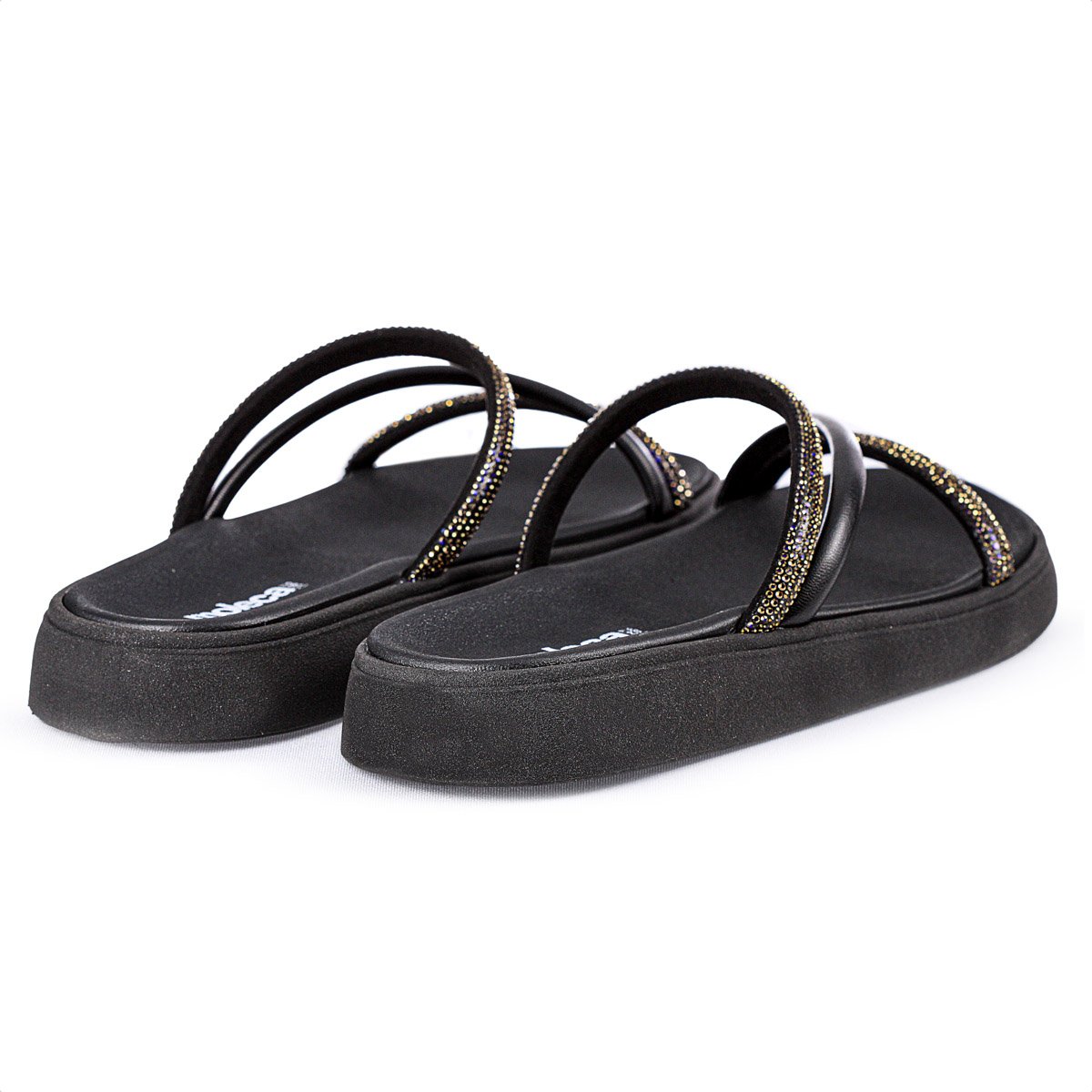 Sandalia Moleca Tira Tripla Preto e Bronze -  Feminino Preto 5