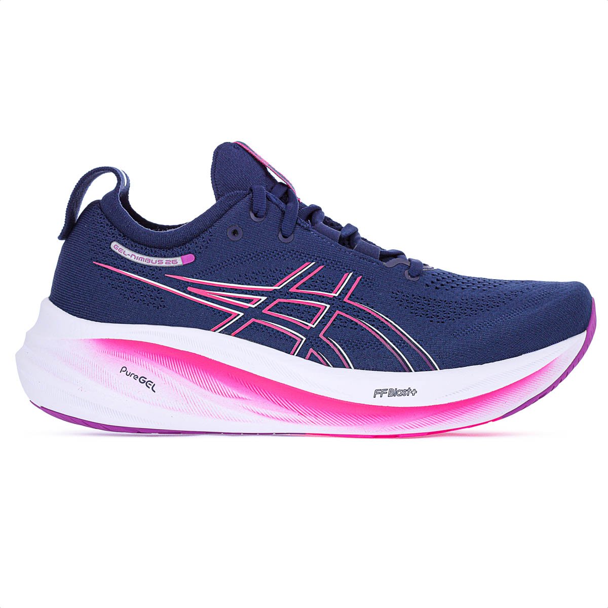 Tenis Asics Gel-Nimbus 26 Marinho Rosa e Branco Feminino Azul